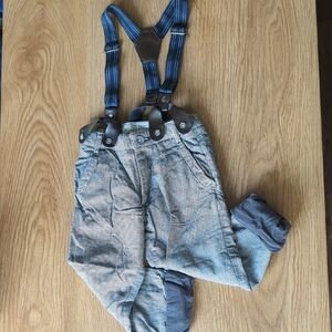 Zara - Blue  checkered Kids Suspender Pants 2-3 years